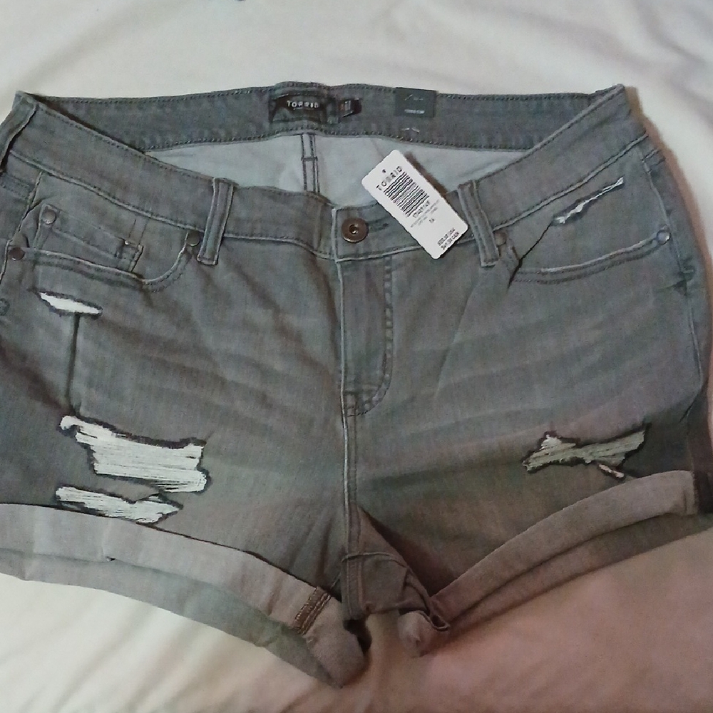 Torn Gray Denim Shorts